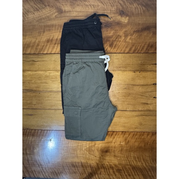Men's Cargo Pants Lot 2 Pairs Size Medium Olive Green Black Drawstring - Picture 1 of 6